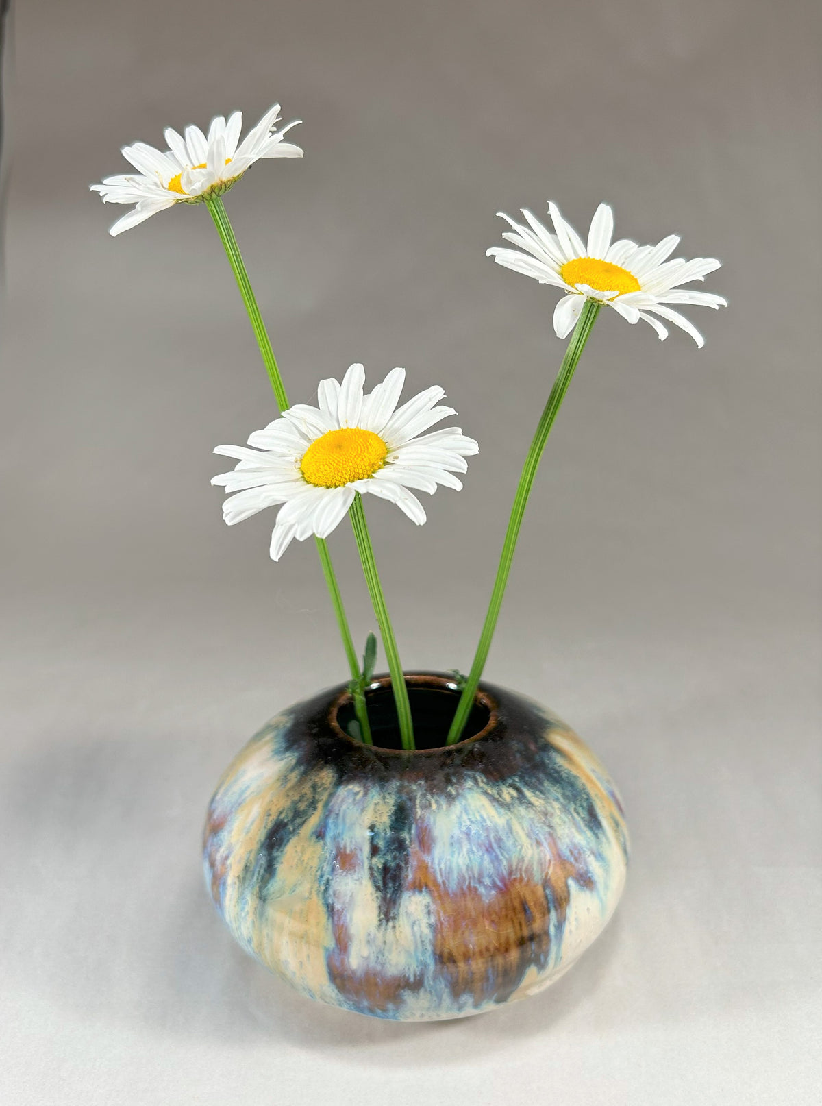 Handmade Pottery Ikebana Vase with Pin Frog