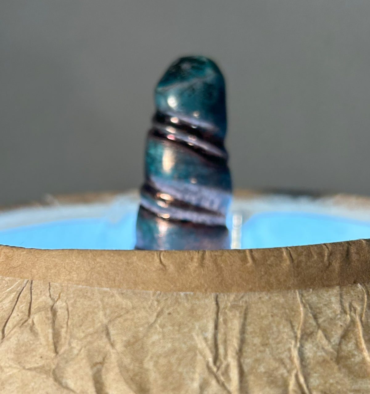 Handmade Raku Pottery Lamp - Copper Green Glaze - Wrinkled Paper Shade & Handmade Finial