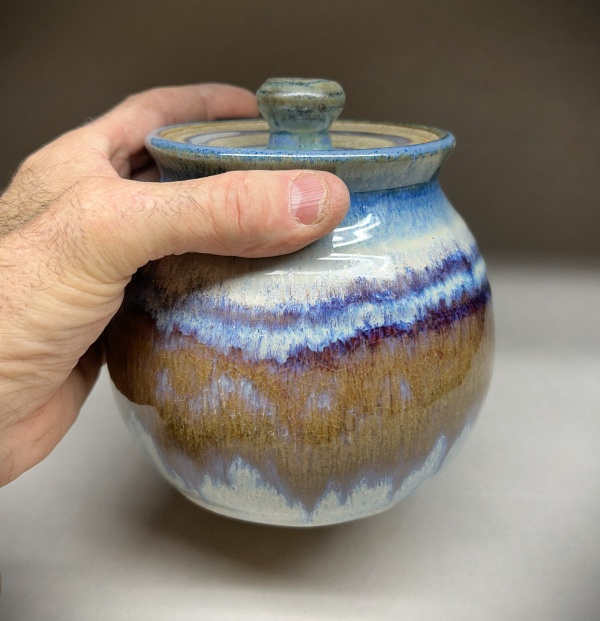 Small Pottery Jar - Electric blue Glaze