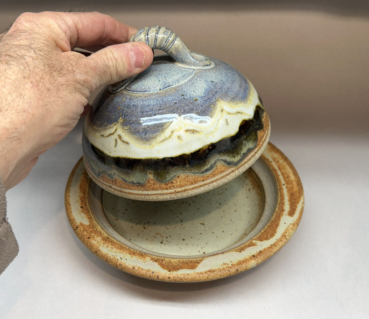 Handmade Pottery Butter Dish – Snowy Mountain Glaze