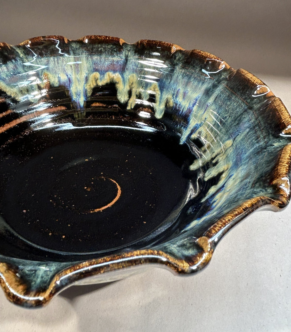 Handmade Pottery serving Bowl with Fluted Edge - Elegantly designed Pottery