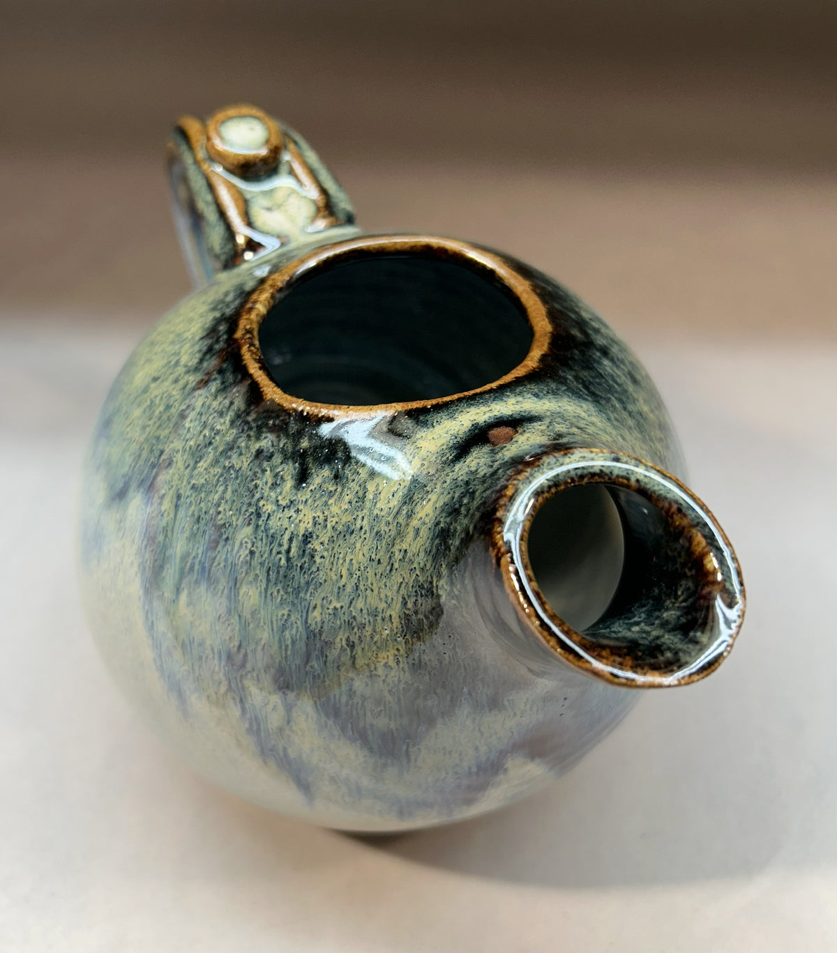 Handmade Pottery Water Pitcher - Temoku and Rutile Blue Glaze