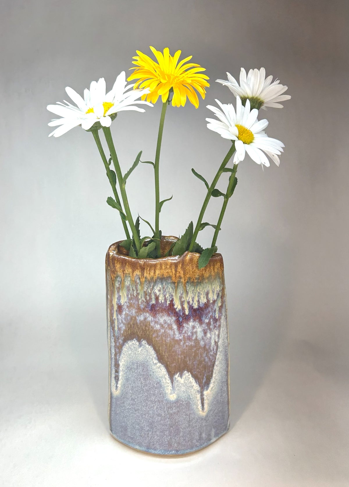 Hand-Built Slab Pottery Vase with Electric Blue and Iron Glaze – Unique Handmade Ceramic Home Decor