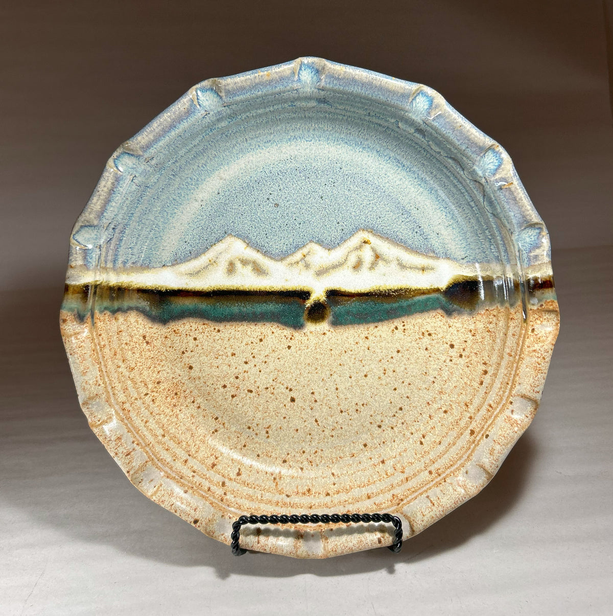 Pottery Pie Plate with Snowy mountain glaze
