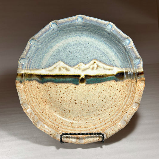 Pottery Pie Plate with Snowy mountain glaze