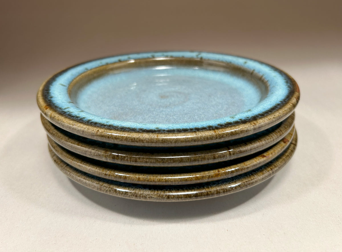 Handmade Pottery Dessert Plates - Unique, Artisanal Ceramic Dishware - Blue Green Ash Glaze