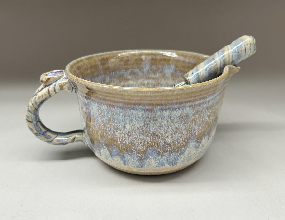 Handmade Pottery Batter Bowl with Whisk – Rustic Ceramic Mixing Bowl for Baking
