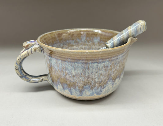Handmade Pottery Batter Bowl with Whisk – Rustic Ceramic Mixing Bowl for Baking