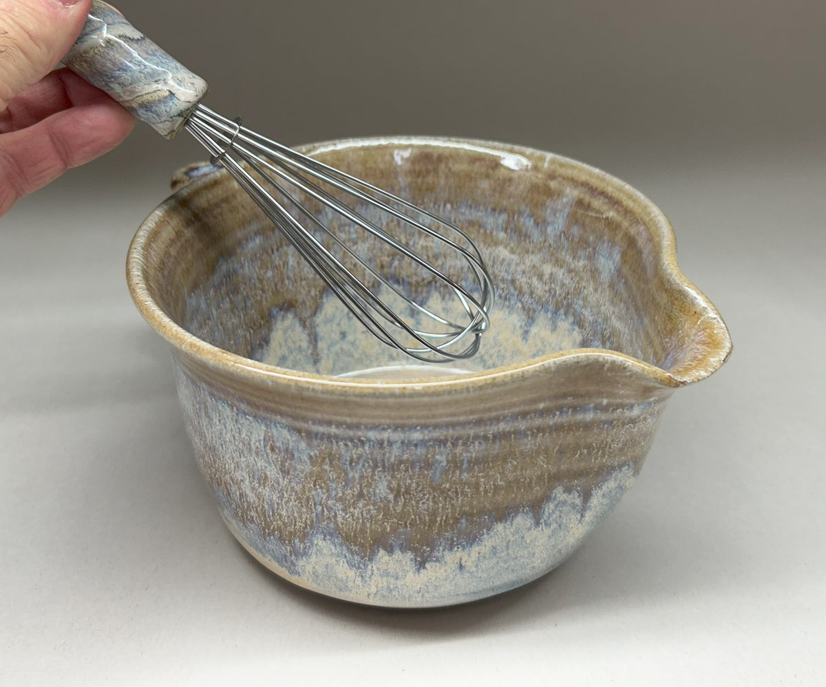 Handmade Pottery Batter Bowl with Whisk – Rustic Ceramic Mixing Bowl for Baking