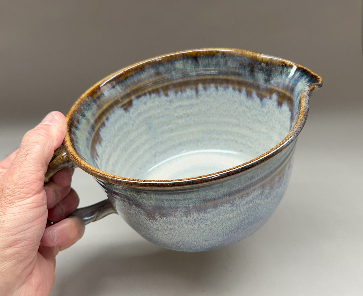 Handmade Pottery Batter Bowl with Whisk – Rustic Ceramic Mixing Bowl for Baking