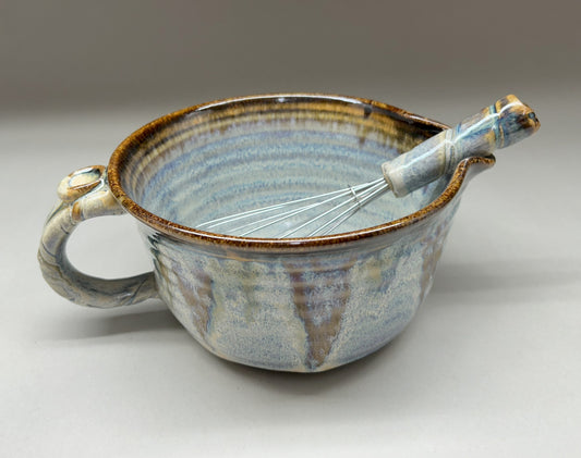 Handmade Pottery Batter Bowl with Whisk – Rustic Ceramic Mixing Bowl for Baking