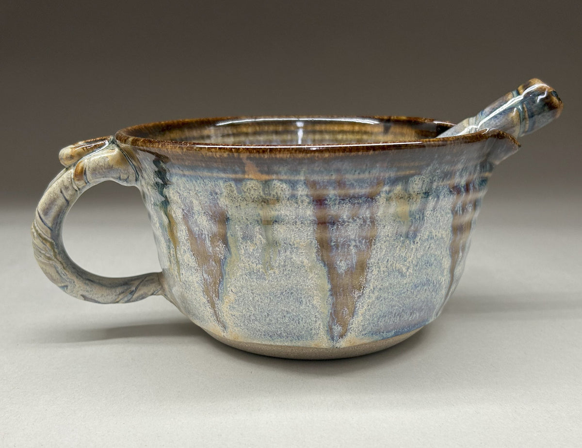Handmade Pottery Batter Bowl with Whisk – Rustic Ceramic Mixing Bowl for Baking