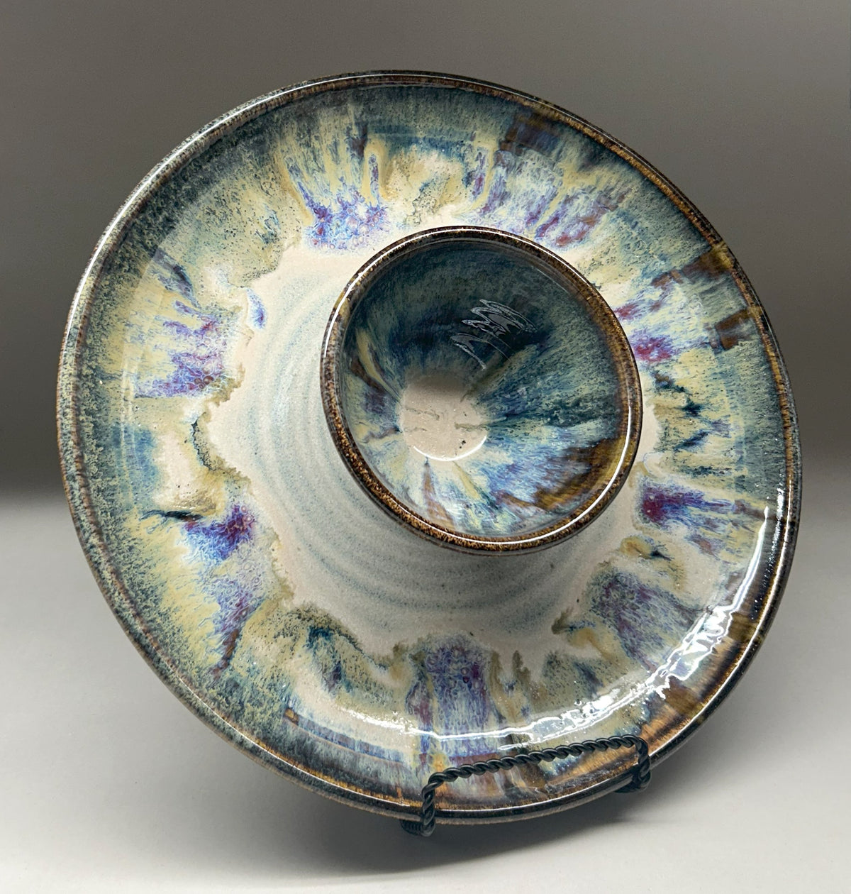 Handmade Pottery Chip-N-Dip with Everything Glaze – Perfect for Entertaining