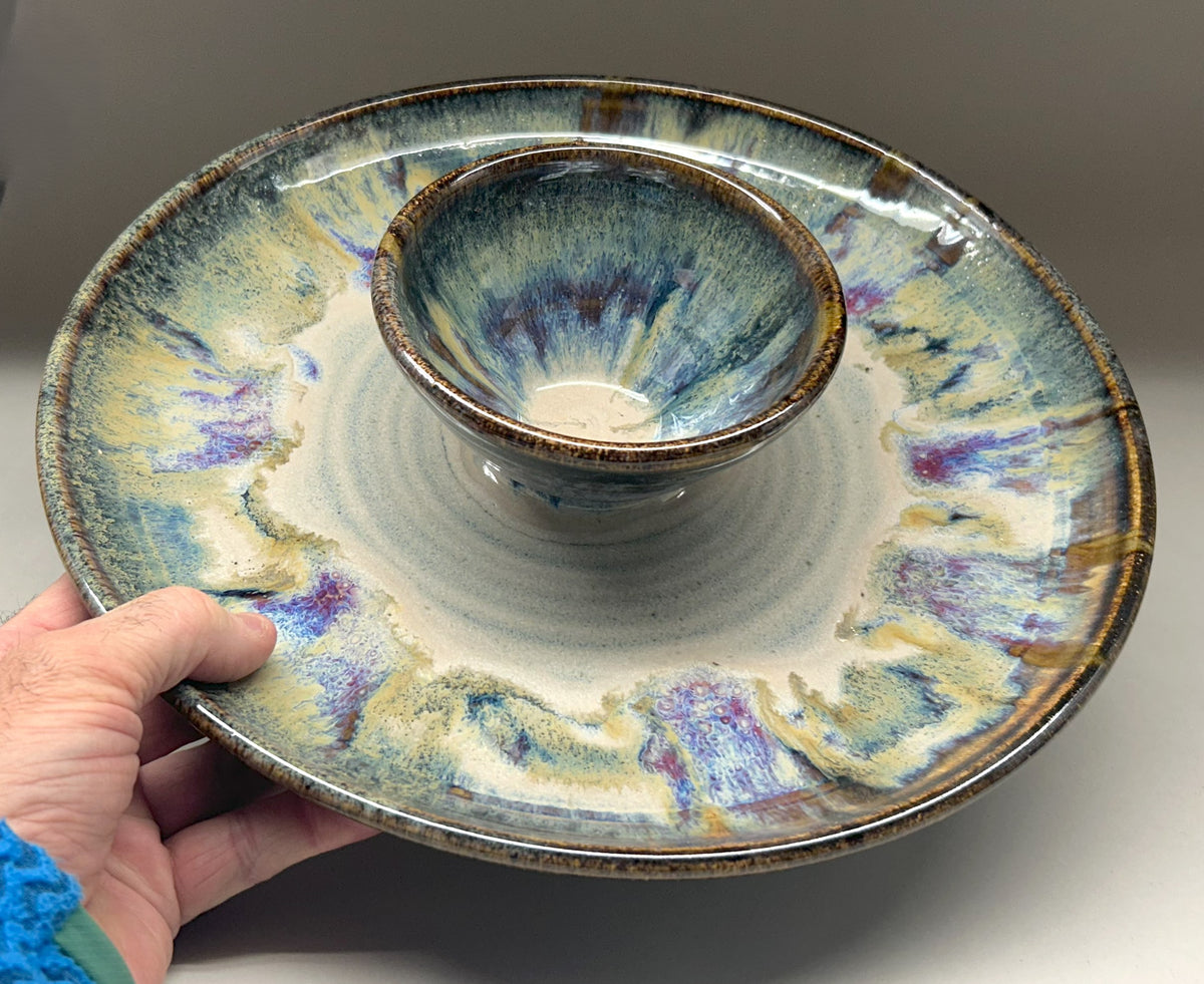 Handmade Pottery Chip-N-Dip with Everything Glaze – Perfect for Entertaining