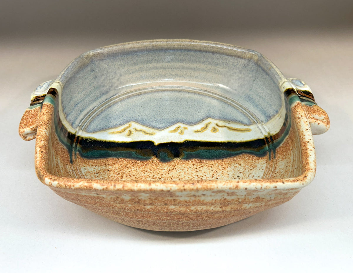 Handmade Pottery Square Baking Dish with Snowy Mountain Glaze – Rustic and Functional Kitchenware