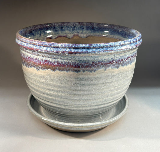 Handmade Stoneware Pottery Planter with Saucer – Rustic Ceramic Plant Pot indoor or outdoor
