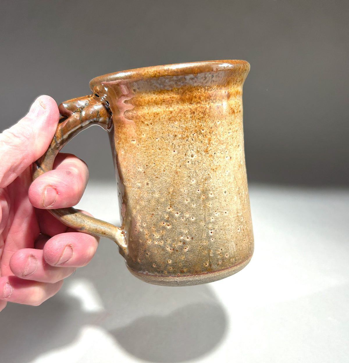 Handmade Pottery Mug with Shino and Ash Glaze – Unique Ceramic Coffee Cup