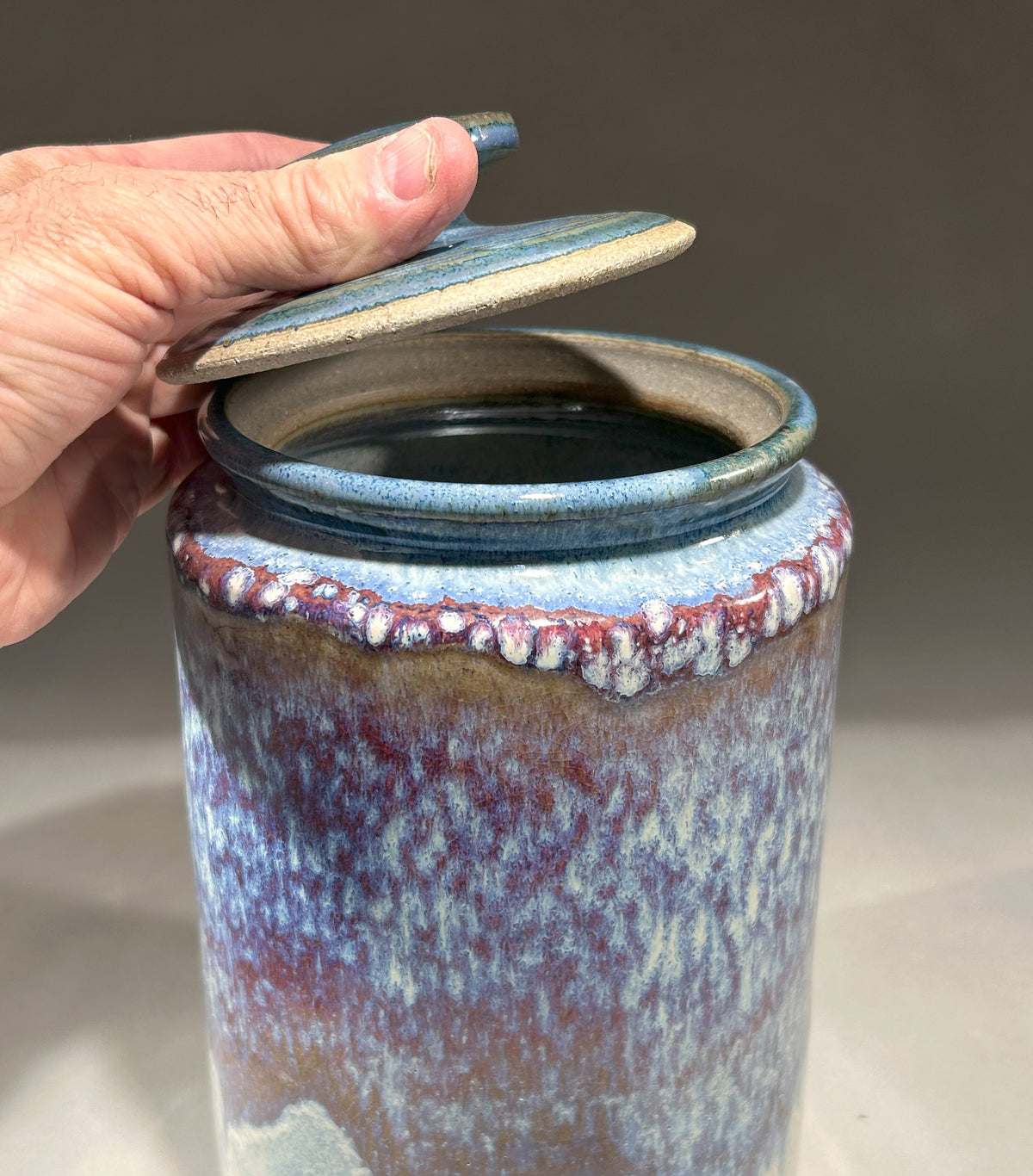 Handmade pottery jar with an electric blue glaze - Artisan Pottery Jar