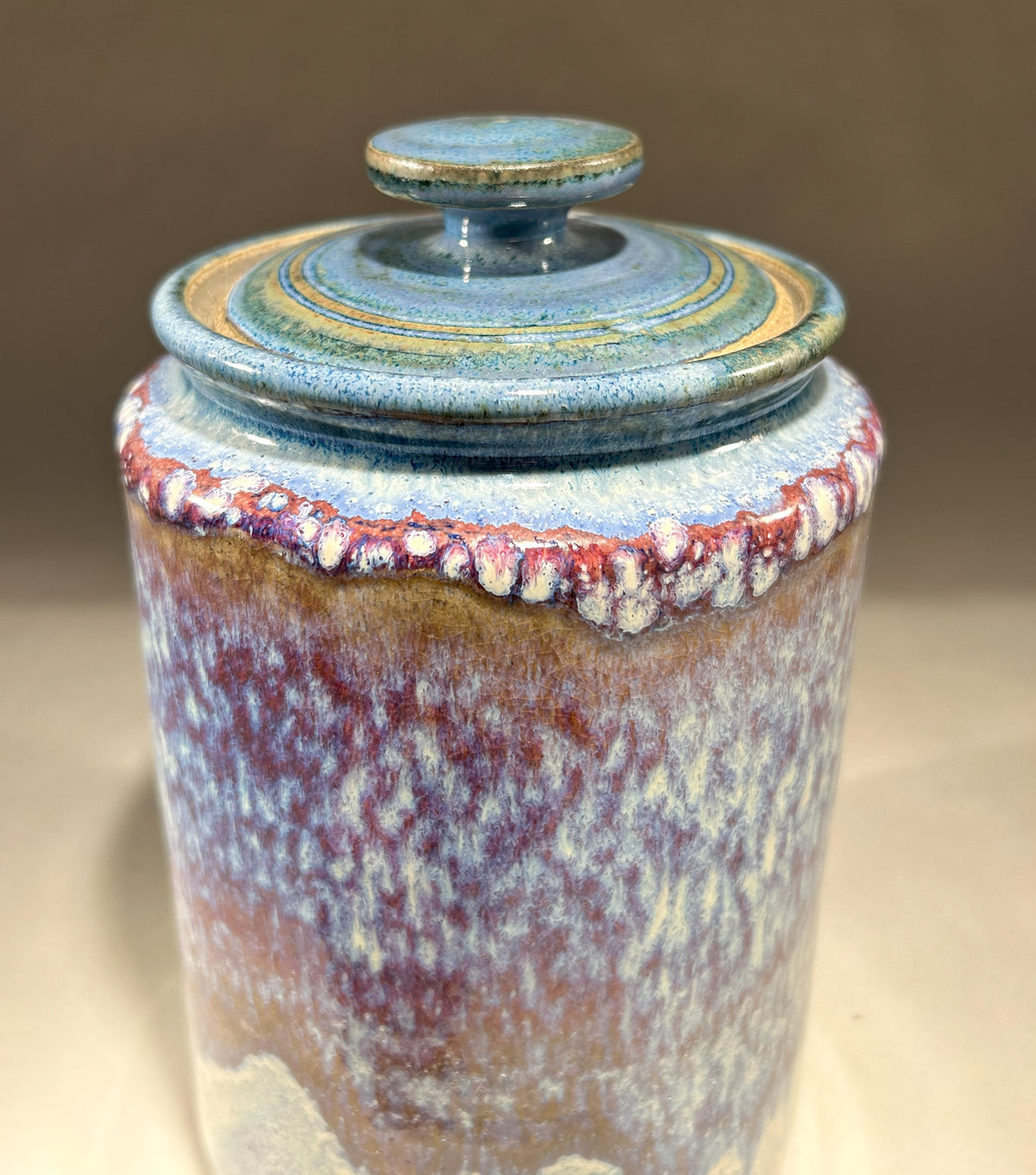 Handmade pottery jar with an electric blue glaze - Artisan Pottery Jar