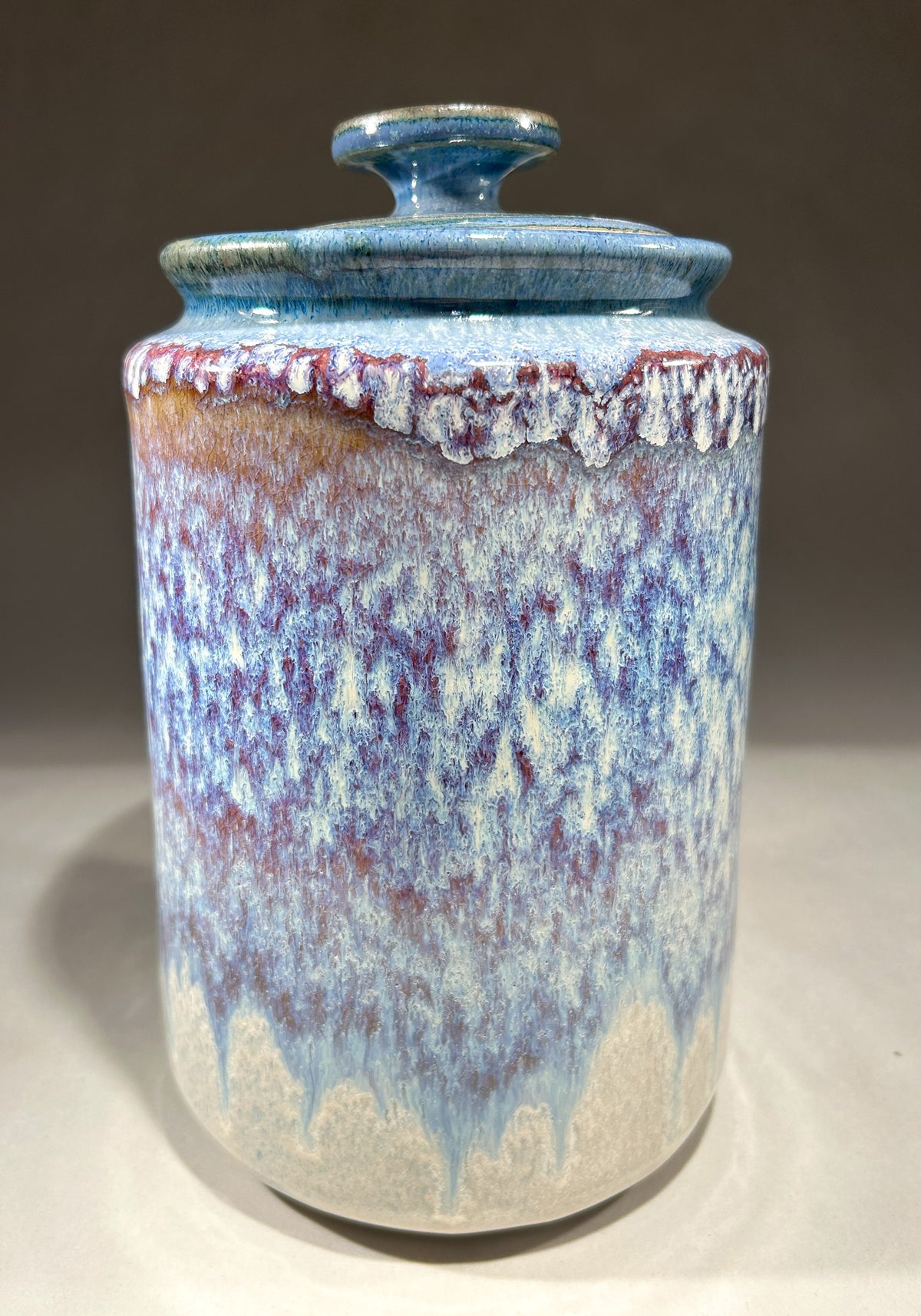 Handmade pottery jar with an electric blue glaze - Artisan Pottery Jar