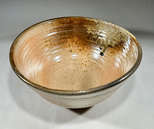 Pottery Mixing Bowl with Shino Glaze & Ash accents