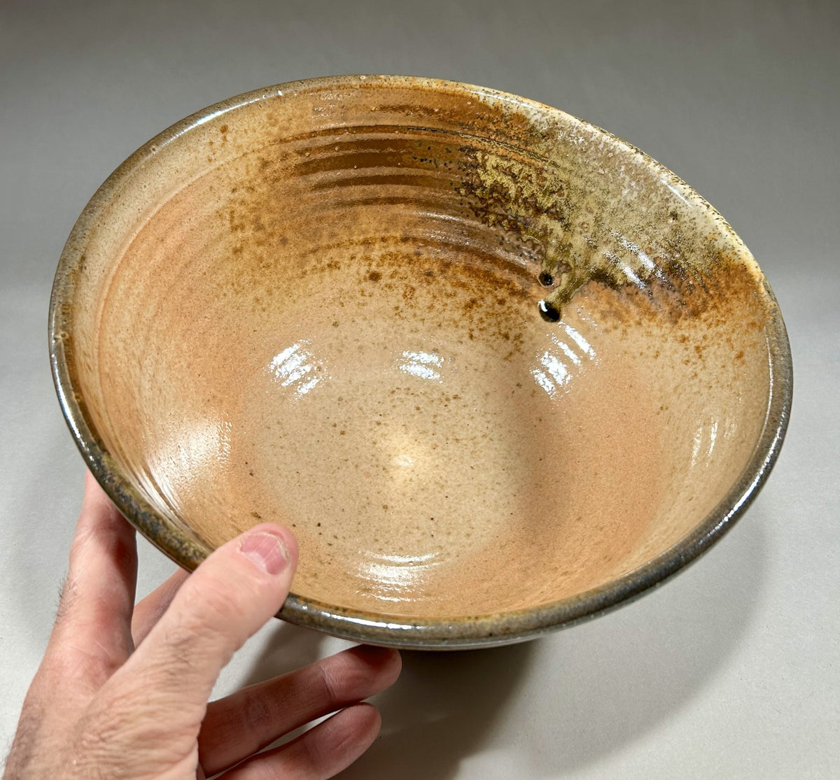 Pottery Mixing Bowl with Shino Glaze & Ash accents