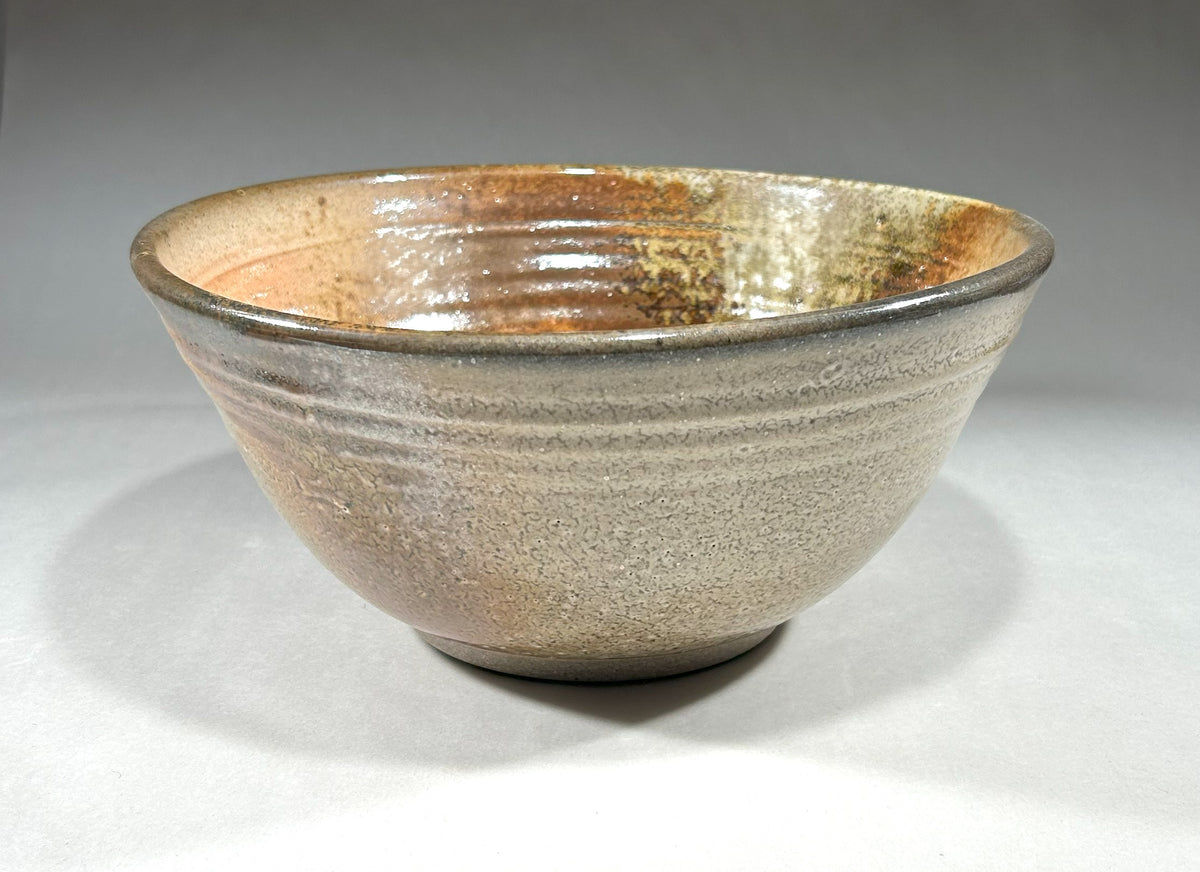 Pottery Mixing Bowl with Shino Glaze & Ash accents