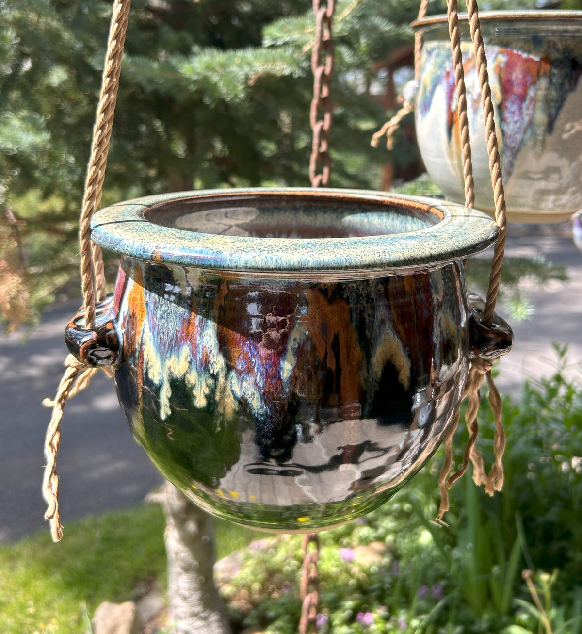 Handmade Hanging Pottery Planter with Natural Twine Hanger – Perfect for Indoor or Outdoor Spaces