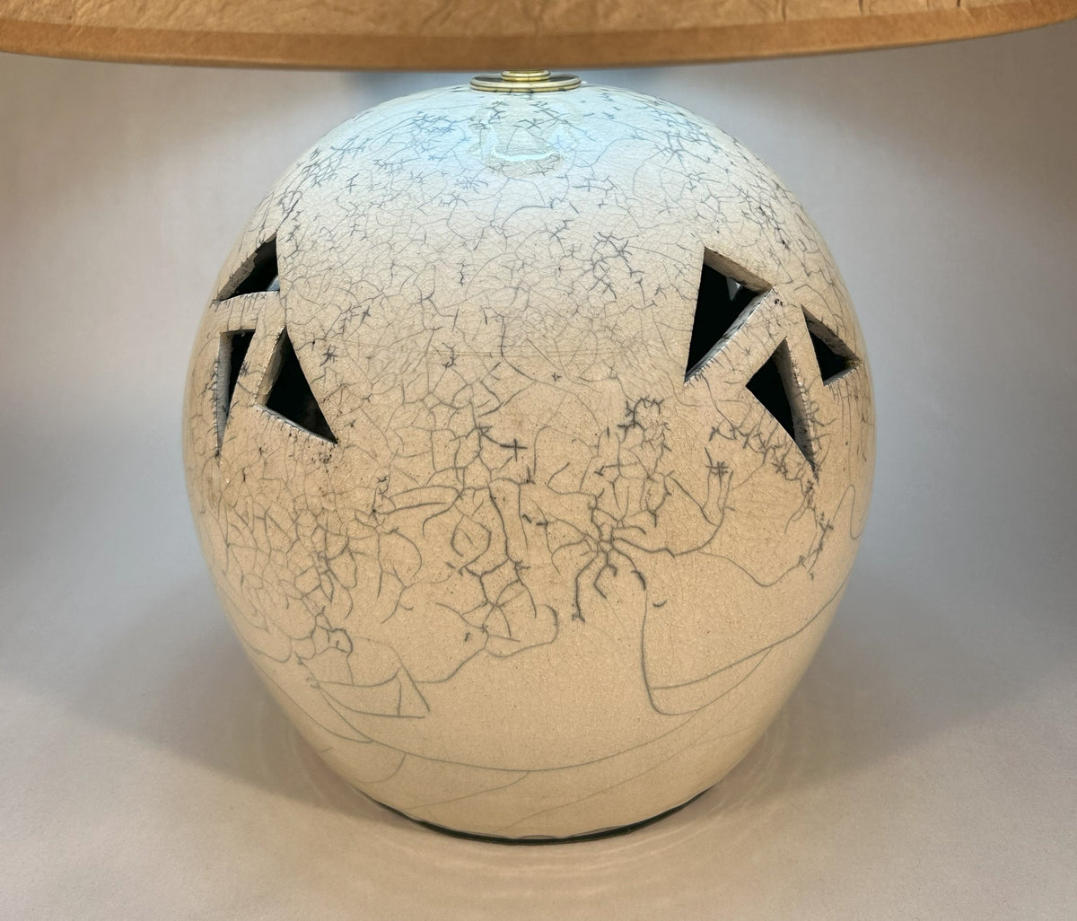 Raku Table Lamp with Antique White Crackle Glaze - Made in Sisters, Oregon