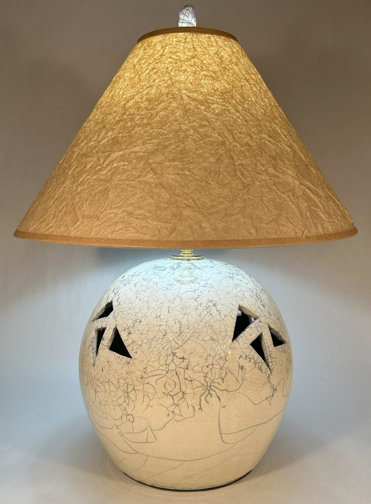 Raku-pottery-lamp-crackle white-glaze-handmade-pottery