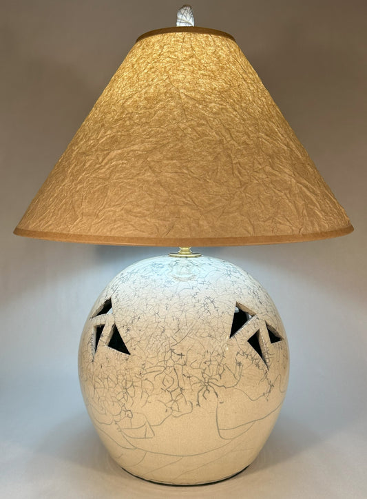 Raku-pottery-lamp-crackle white-glaze-handmade-pottery
