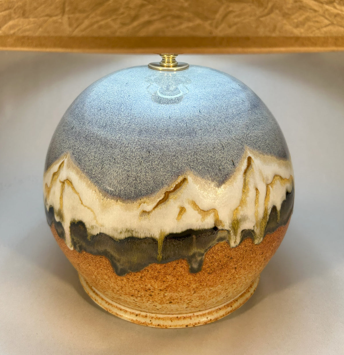Small Pottery table lamp with Snowy Mountain glaze - Handmade Finial