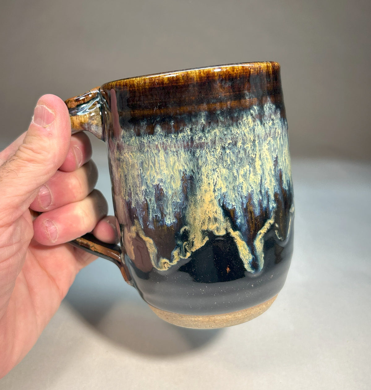 Handmade Pottery Mug with Temoku Black & Everything Glaze