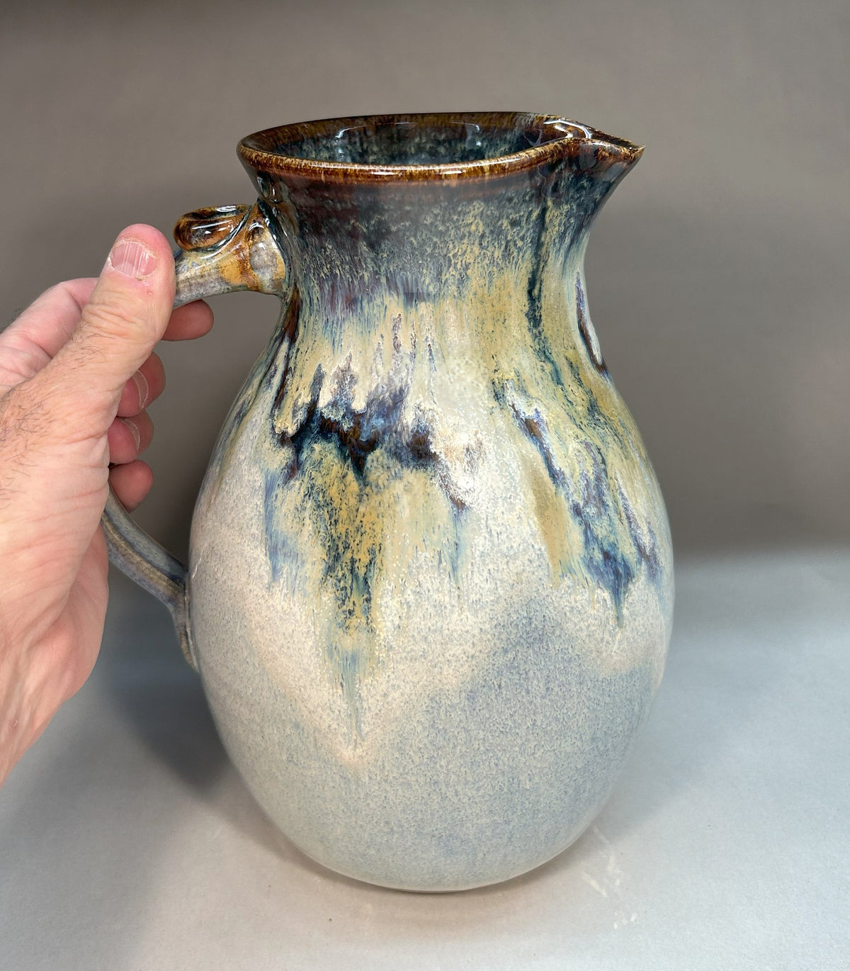 Large Handmade Pottery Pitcher – Rustic Stoneware for Kitchen or Table Decor