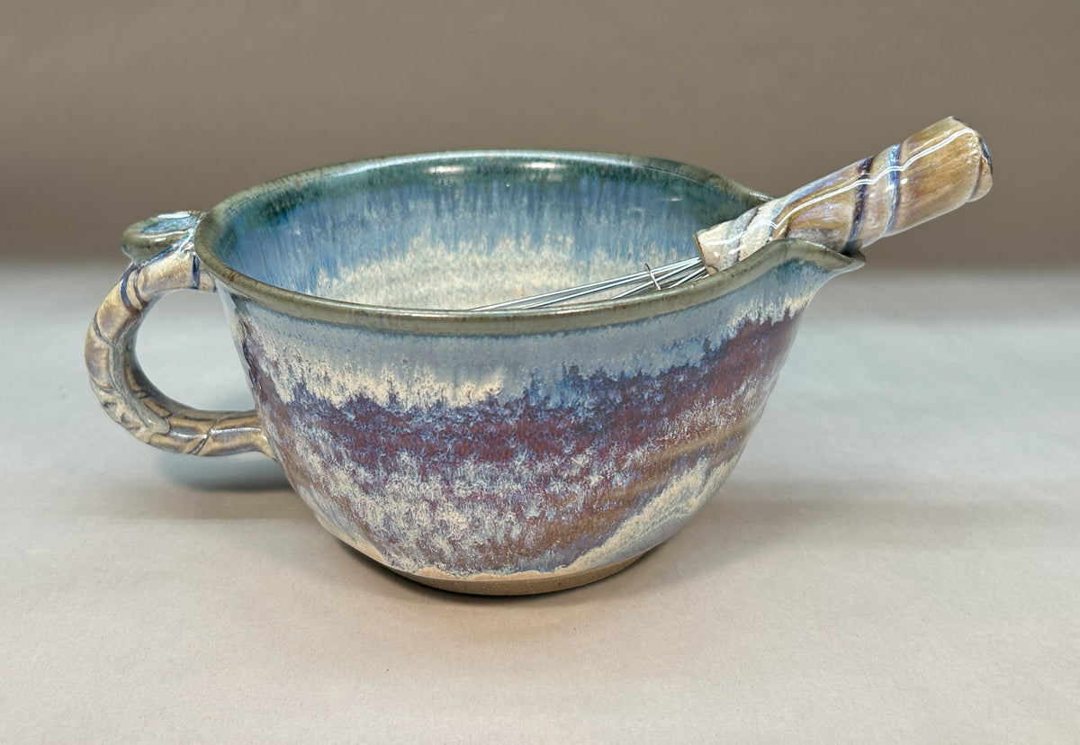 Handmade Pottery Batter Bowl – Stoneware Mixing Bowl with Handle & Spout