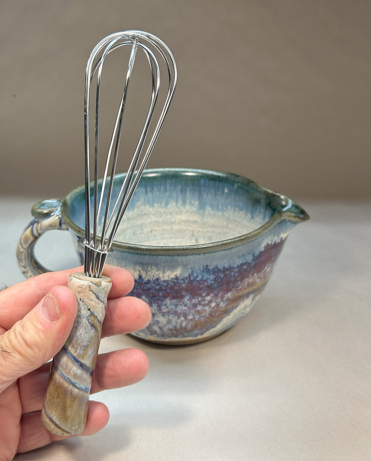 Handmade Pottery Batter Bowl – Stoneware Mixing Bowl with Handle & Spout