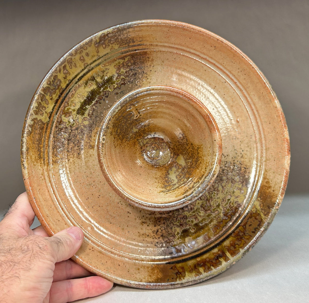 Small Handmade Pottery Chip and Dip with Shino Glaze