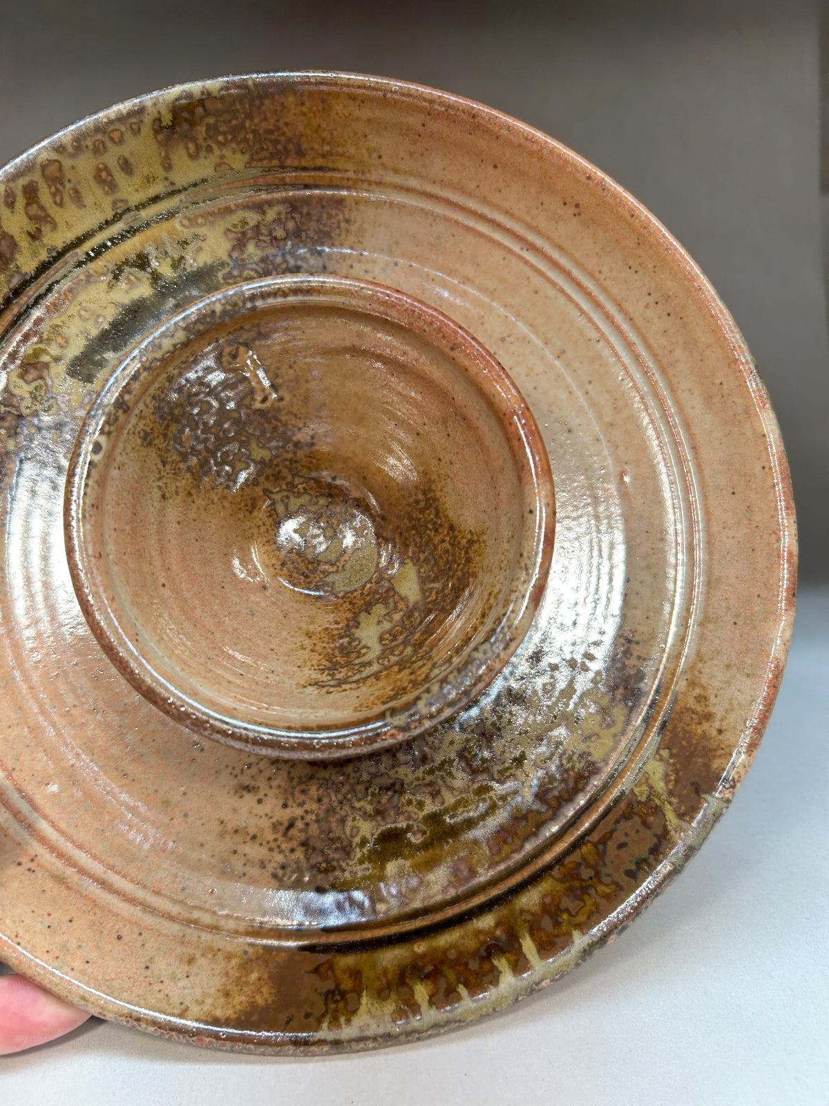 Small Handmade Pottery Chip and Dip with Shino Glaze
