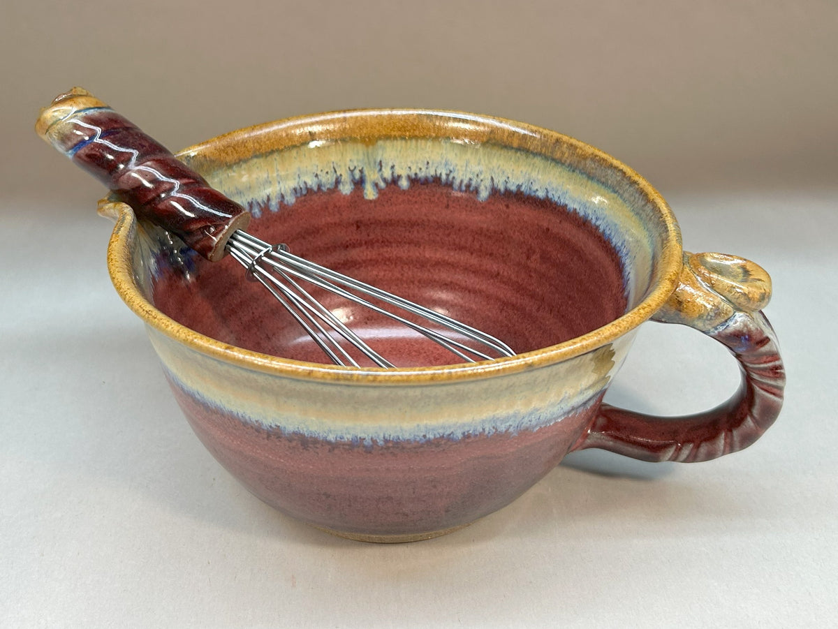 Handmade Pottery Batter Bowl – Stoneware Mixing Bowl with Handle & Spout