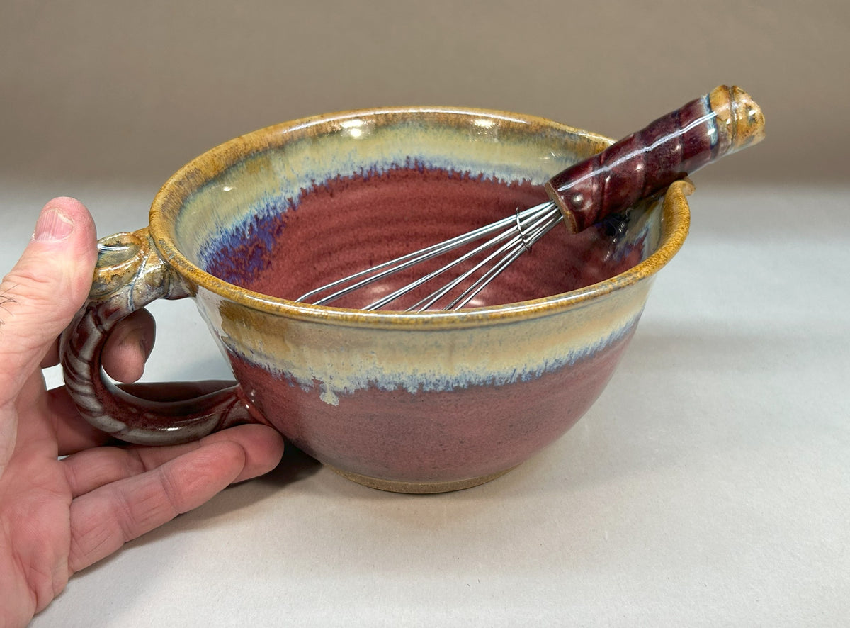 Handmade Pottery Batter Bowl – Stoneware Mixing Bowl with Handle & Spout