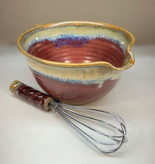 Handmade Pottery Batter Bowl – Stoneware Mixing Bowl with Handle & Spout