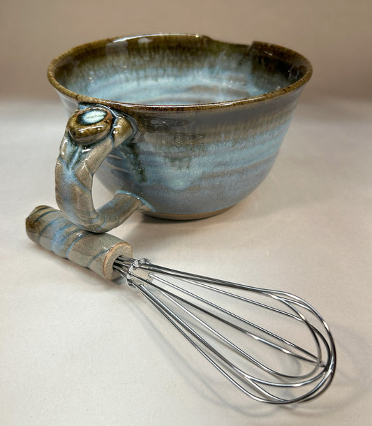 Handmade Pottery Batter Bowl – Stoneware Mixing Bowl with Handle & Spout