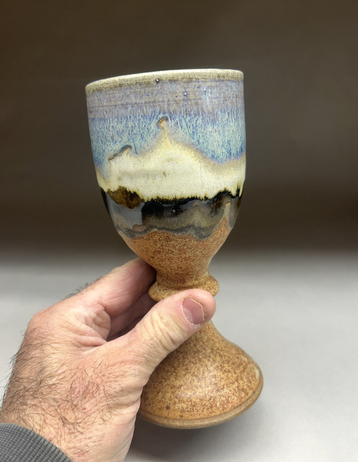 Handmade Pottery Goblet - Snowy Mountain Glaze design