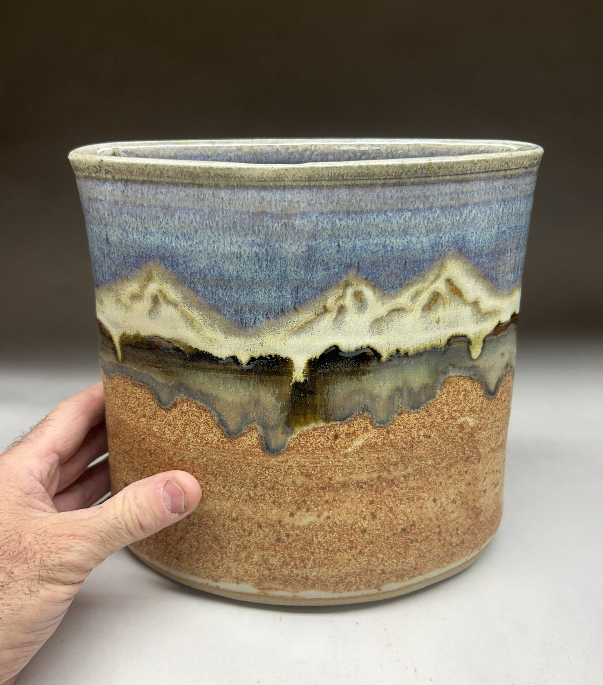 Handmade Pottery Vase with Snowy Mountain Glaze – Unique Ceramic Home Decor