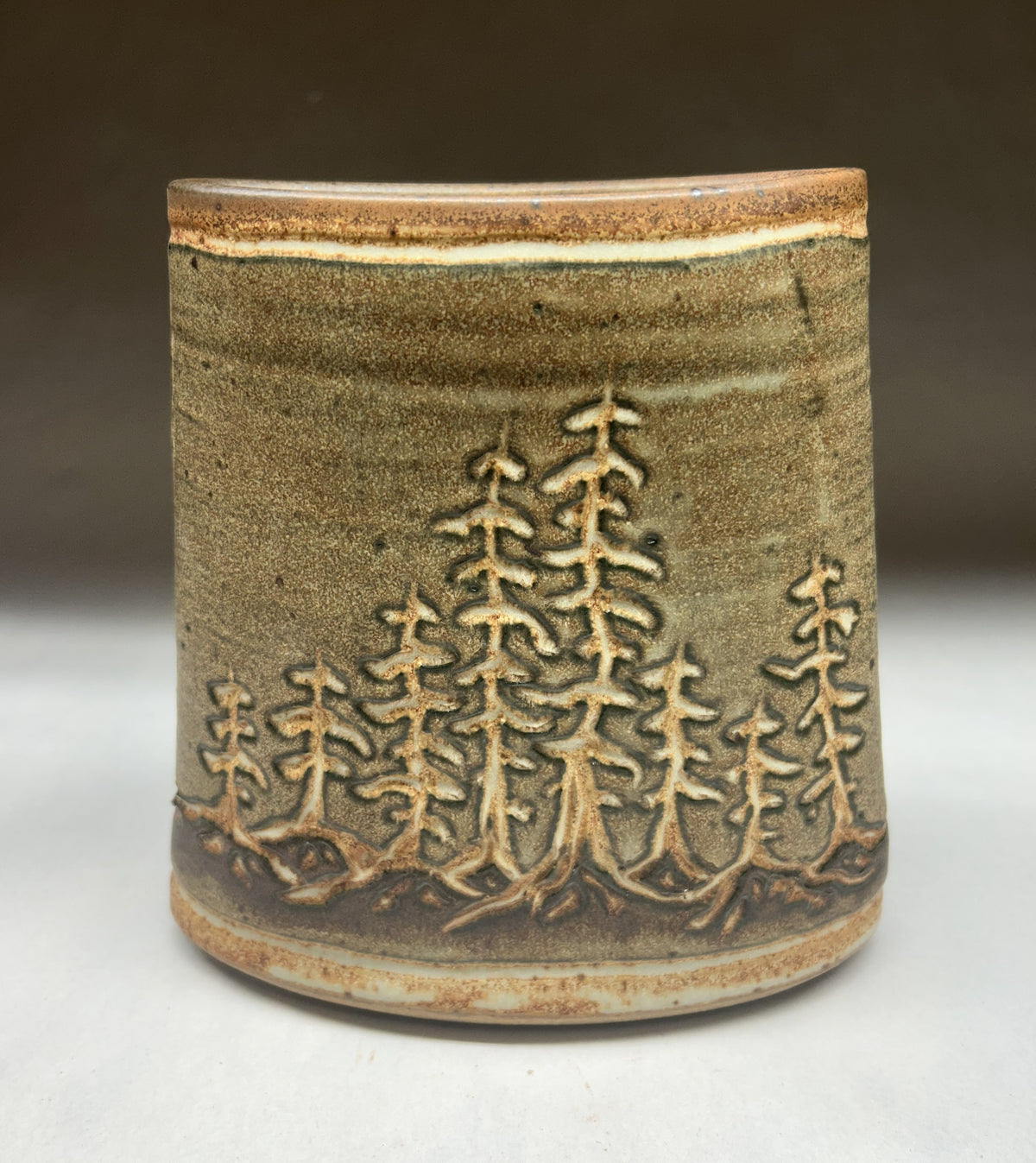 Hand Carved Pottery Vase - Hand Carved Tree design- Rustic Home Decor