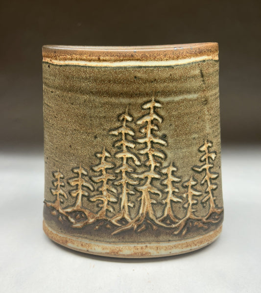 Hand Carved Pottery Vase - Hand Carved Tree design- Rustic Home Decor
