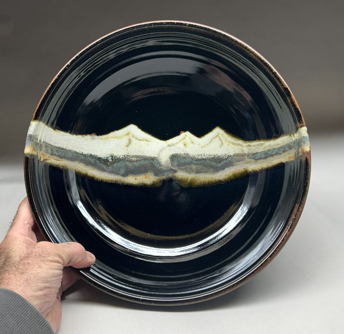 Handmade pottery serving bowl - Midnight Mountain Glaze