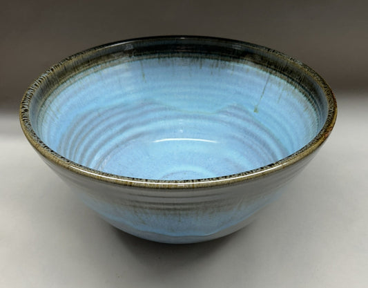 Large Handmade Pottery Mixing Bowl – Blue Green Ash Glaze, Unique Ceramic Kitchenware