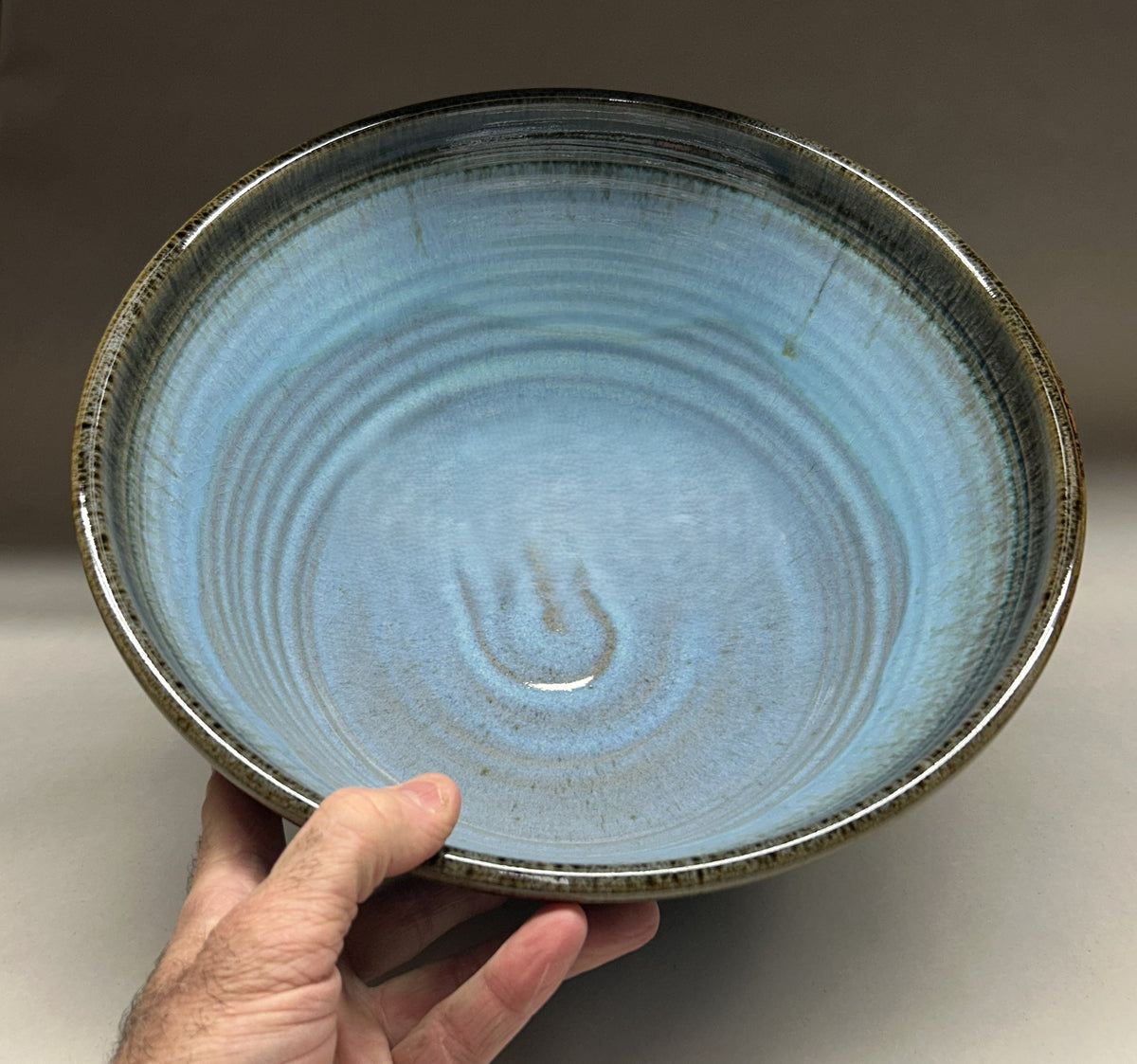 Large Handmade Pottery Mixing Bowl – Blue Green Ash Glaze, Unique Ceramic Kitchenware