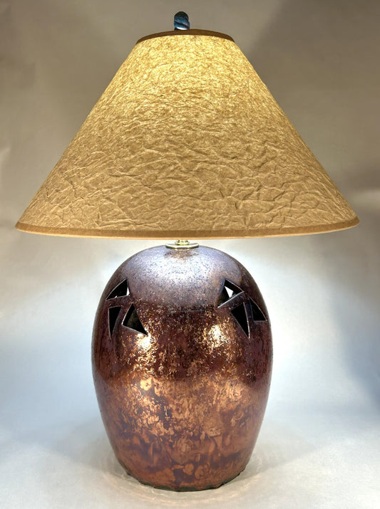 Raku Lamp with Cut outs - Copper Blue Raku Glaze